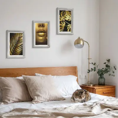 Juego de 3 cuadros decorativos con diseño de hojas de palma, rostro de mujer y hojas de monstera