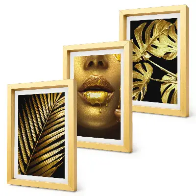Juego de 3 cuadros decorativos con diseño de hojas de palma, rostro de mujer y hojas de monstera