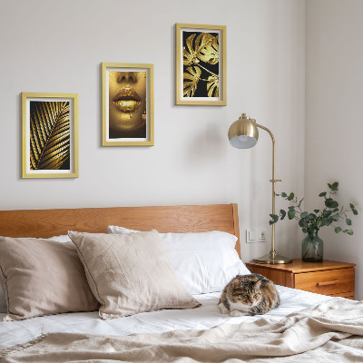 Juego de 3 cuadros decorativos hojas de palma rostro de mujer hojas de monstera