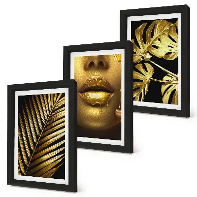 Juego de 3 cuadros decorativos con diseño de hojas de palma, rostro de mujer y hojas de monstera