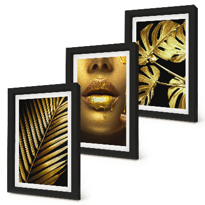 Juego de 3 cuadros decorativos hojas de palma rostro de mujer hojas de monstera