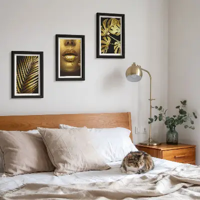 Juego de 3 cuadros decorativos con diseño de hojas de palma, rostro de mujer y hojas de monstera