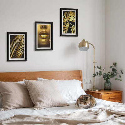 Juego de 3 cuadros decorativos hojas de palma rostro de mujer hojas de monstera