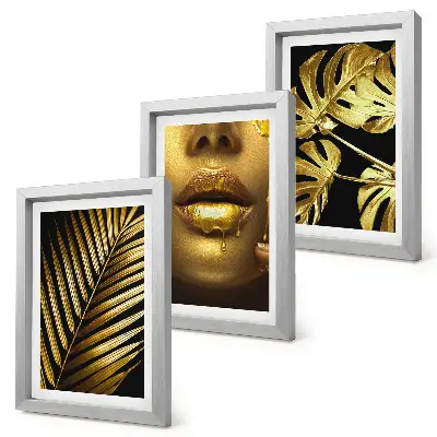 Juego de 3 cuadros decorativos con diseño de hojas de palma, rostro de mujer y hojas de monstera