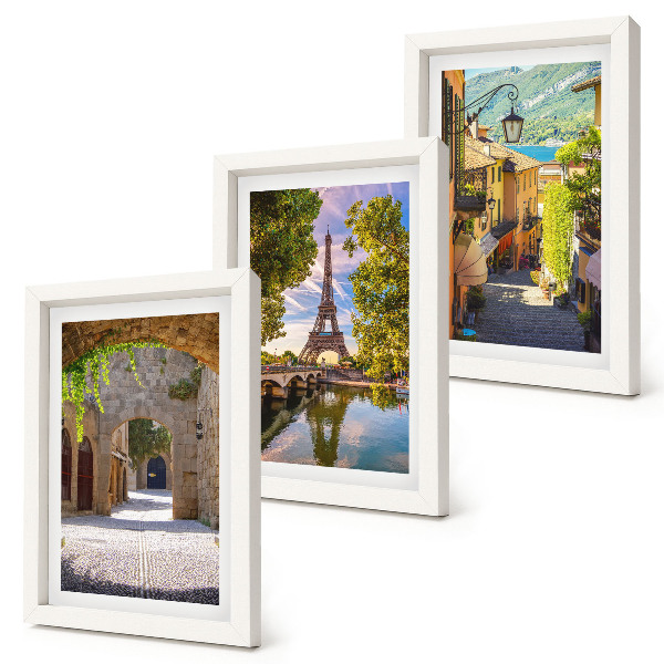 Tríptico enmarcado Hermosas calles, arquitectura histórica, Torre Eiffel
