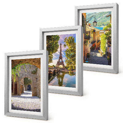 Tríptico enmarcado Hermosas calles, arquitectura histórica, Torre Eiffel