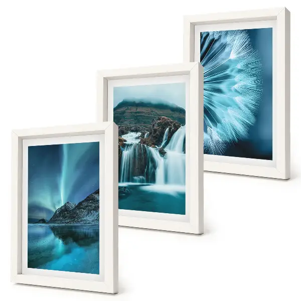Juego de 3 cuadros decorativos con paisajes invernales de cascadas y auroras boreales