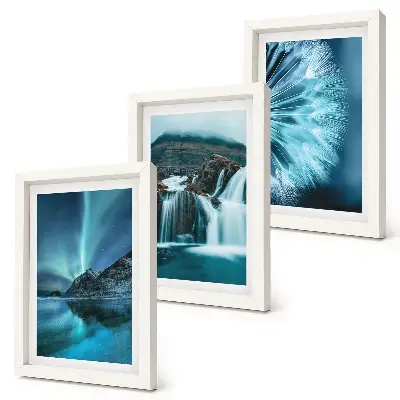 Juego de 3 cuadros decorativos con paisajes invernales de cascadas y auroras boreales