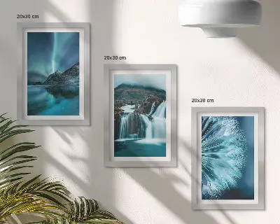 Juego de 3 cuadros decorativos con paisajes invernales de cascadas y auroras boreales