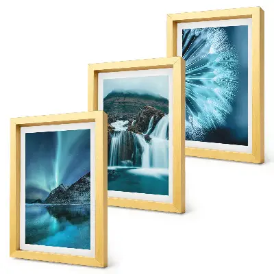 Juego de 3 cuadros decorativos con paisajes invernales de cascadas y auroras boreales