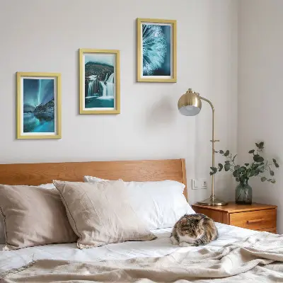 Juego de 3 cuadros decorativos con paisajes invernales de cascadas y auroras boreales