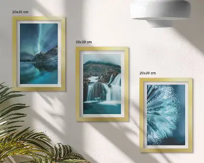 Juego de 3 cuadros decorativos con paisajes invernales de cascadas y auroras boreales