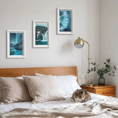 Juego de 3 cuadros decorativos con paisajes invernales de cascadas y auroras boreales