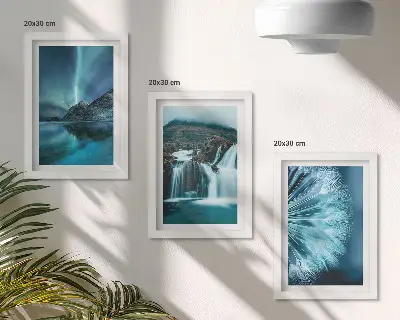 Juego de 3 cuadros decorativos con paisajes invernales de cascadas y auroras boreales
