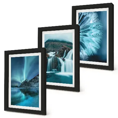 Juego de 3 cuadros decorativos con paisajes invernales de cascadas y auroras boreales