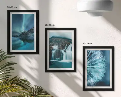 Juego de 3 cuadros decorativos con paisajes invernales de cascadas y auroras boreales