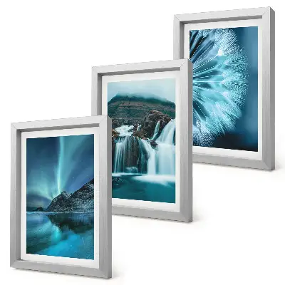 Juego de 3 cuadros decorativos con paisajes invernales de cascadas y auroras boreales