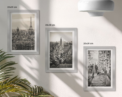 Juego de 3 cuadros decorativos Vistas de la ciudad de París y Nueva York y encantadoras escaleras