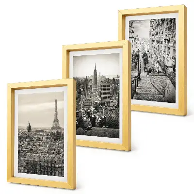 Juego de 3 cuadros decorativos con vistas a las ciudades de París y Nueva York y escaleras encantadoras