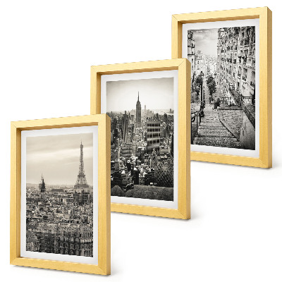 Juego de 3 cuadros decorativos Vistas de la ciudad de París y Nueva York y encantadoras escaleras