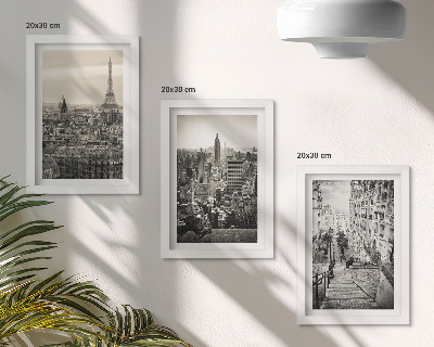 Juego de 3 cuadros decorativos Vistas de la ciudad de París y Nueva York y encantadoras escaleras