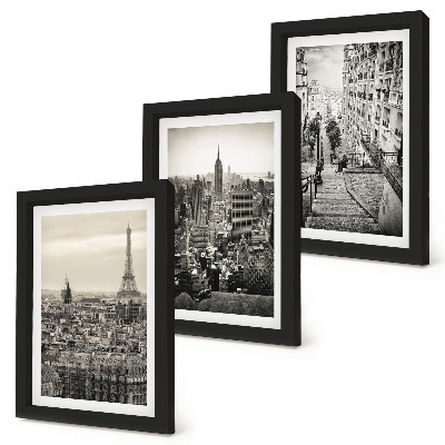 Juego de 3 cuadros decorativos Vistas de la ciudad de París y Nueva York y encantadoras escaleras