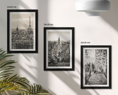 Juego de 3 cuadros decorativos Vistas de la ciudad de París y Nueva York y encantadoras escaleras