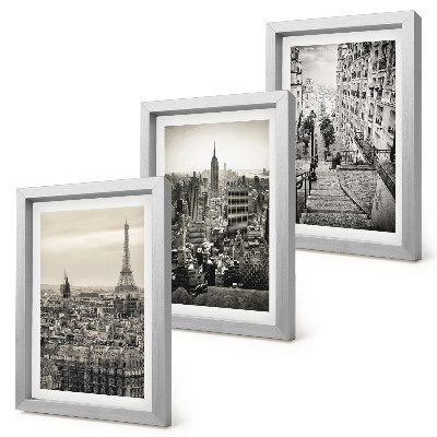 Juego de 3 cuadros decorativos Vistas de la ciudad de París y Nueva York y encantadoras escaleras