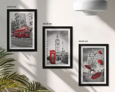 Tríptico enmarcado de Londres acentos rojos y edificios famosos