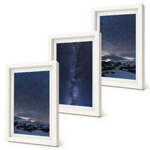 Juego de 3 cuadros decorativos con diseño de cielo nocturno con estrellas y paisaje montañoso