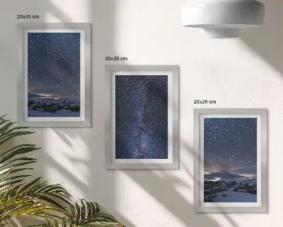 Juego de 3 cuadros decorativos con diseño de cielo nocturno con estrellas y paisaje montañoso