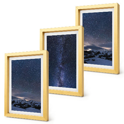 Juego de 3 cuadros decorativos Cielo nocturno con estrellas y un paisaje montañoso