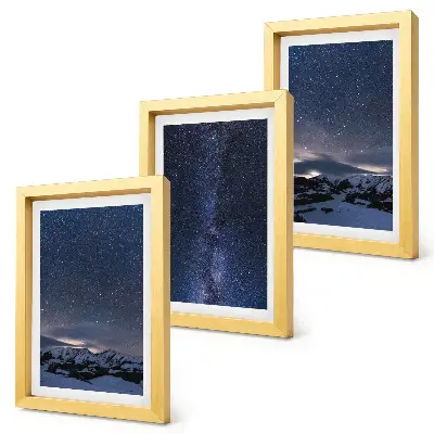 Juego de 3 cuadros decorativos con diseño de cielo nocturno con estrellas y paisaje montañoso