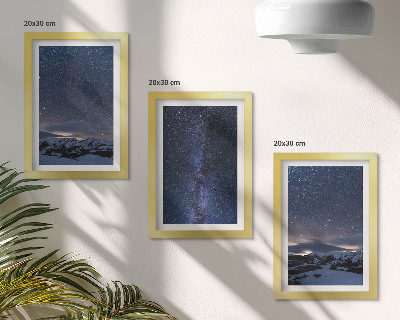 Juego de 3 cuadros decorativos Cielo nocturno con estrellas y un paisaje montañoso