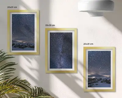 Juego de 3 cuadros decorativos con diseño de cielo nocturno con estrellas y paisaje montañoso