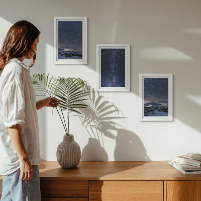 Juego de 3 cuadros decorativos Cielo nocturno con estrellas y un paisaje montañoso