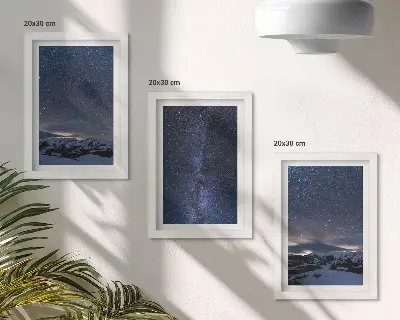 Juego de 3 cuadros decorativos con diseño de cielo nocturno con estrellas y paisaje montañoso