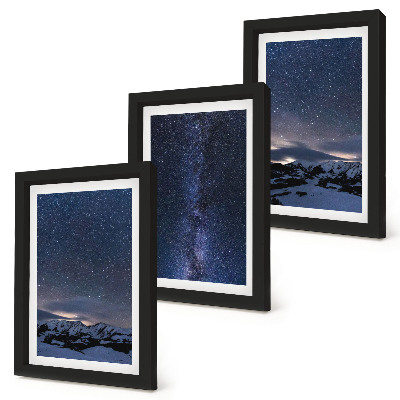 Juego de 3 cuadros decorativos Cielo nocturno con estrellas y un paisaje montañoso