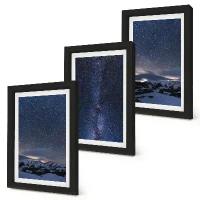 Juego de 3 cuadros decorativos con diseño de cielo nocturno con estrellas y paisaje montañoso