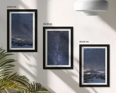 Juego de 3 cuadros decorativos con diseño de cielo nocturno con estrellas y paisaje montañoso