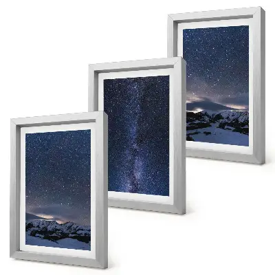 Juego de 3 cuadros decorativos con diseño de cielo nocturno con estrellas y paisaje montañoso
