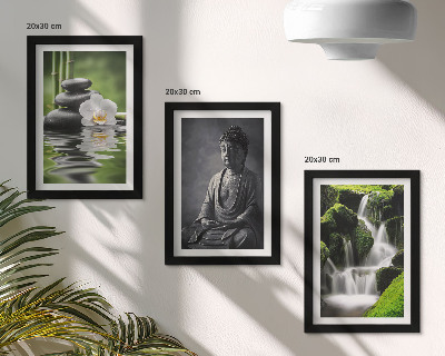 Tríptico enmarcado Pinturas zen relajantes con agua, piedras y Buda.