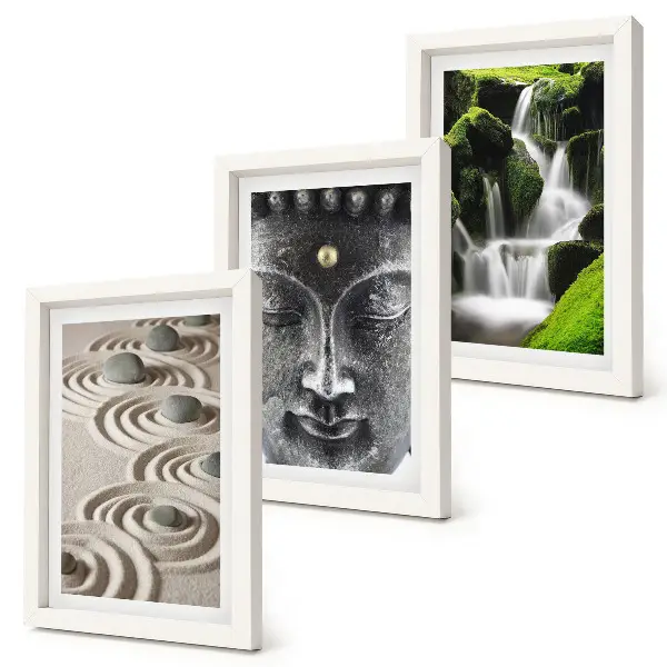 Juego de 3 cuadros decorativos con diseño de naturaleza, cascada y Buda