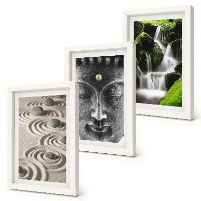 Juego de 3 cuadros decorativos con diseño de naturaleza, cascada y Buda