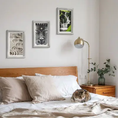Juego de 3 cuadros decorativos con diseño de naturaleza, cascada y Buda