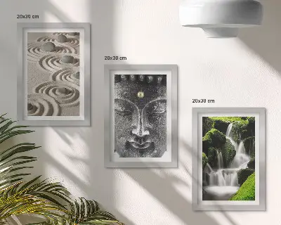 Juego de 3 cuadros decorativos con diseño de naturaleza, cascada y Buda