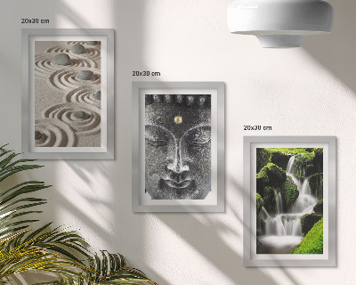 Juego de 3 cuadros decorativos La paz de la naturaleza con piedras, una cascada y Buda