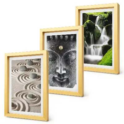 Juego de 3 cuadros decorativos con diseño de naturaleza, cascada y Buda
