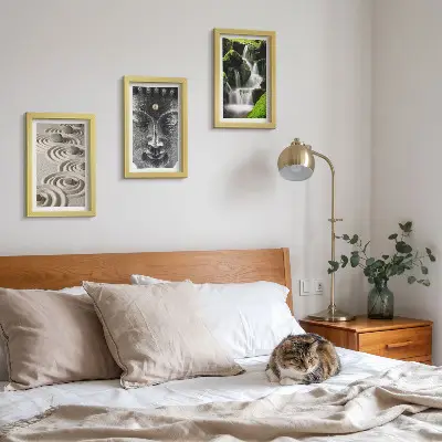 Juego de 3 cuadros decorativos con diseño de naturaleza, cascada y Buda