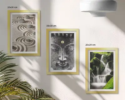 Juego de 3 cuadros decorativos con diseño de naturaleza, cascada y Buda